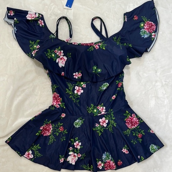 NWT COCOPEAR Women’s One Piece Flounce Swimsuit Off Shoulder Tummy cControl - Picture 11 of 16